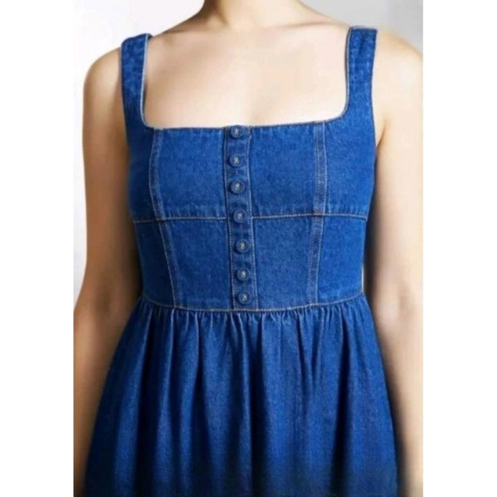 Snuggle Spot Women's Casual Denim Sleeveless Dress (Blue)