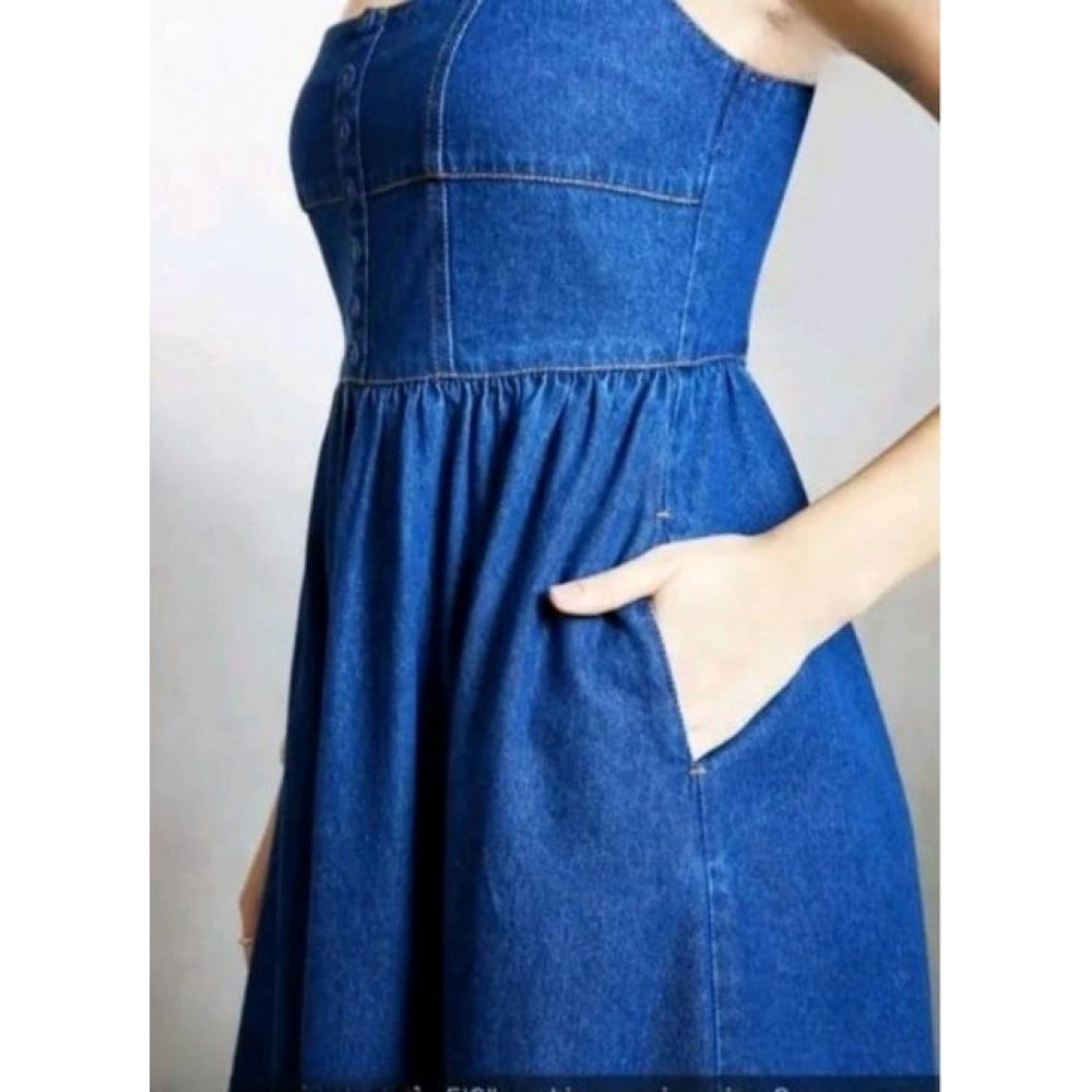Snuggle Spot Women's Casual Denim Sleeveless Dress (Blue)