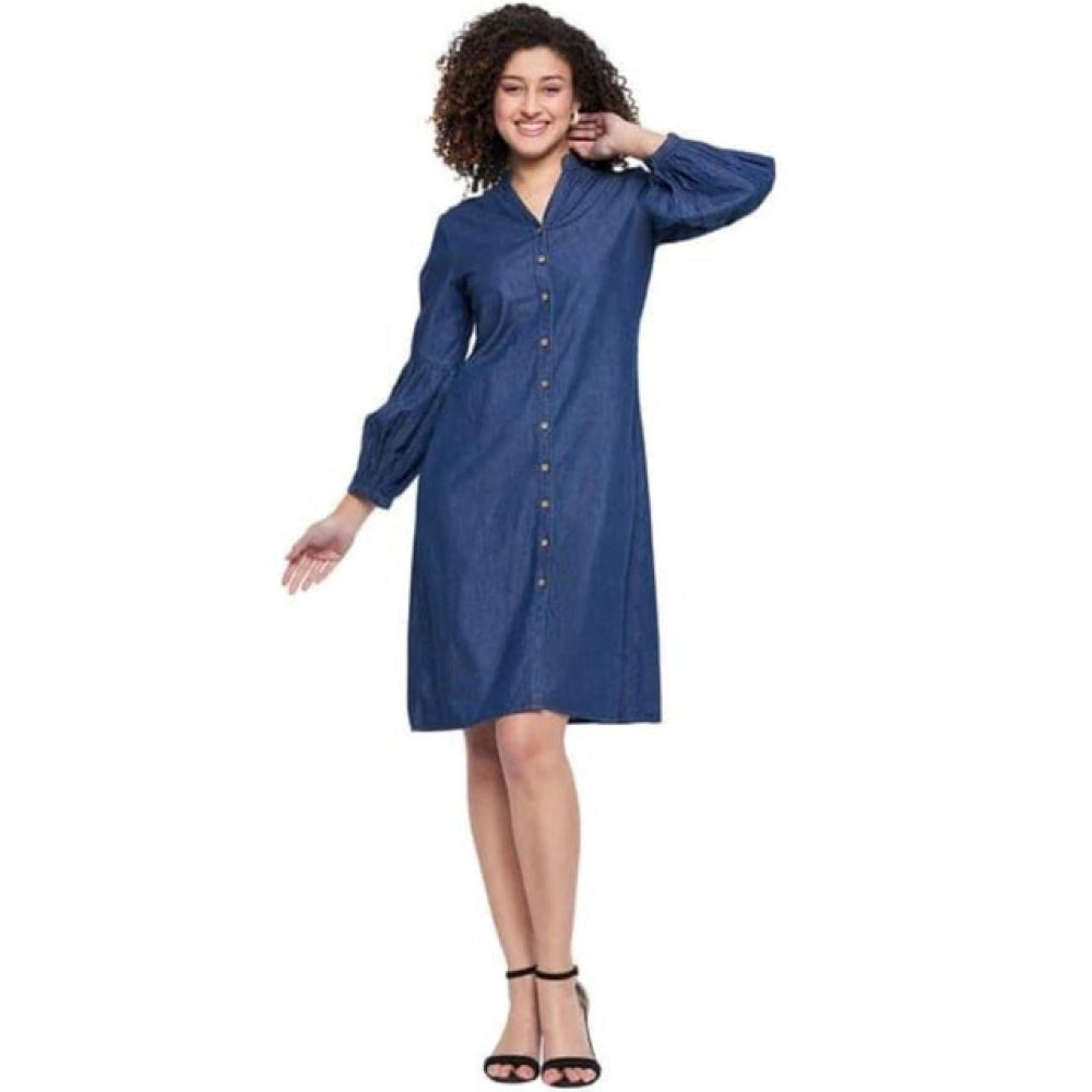 Snuggle Spot Women's Casual Denim Full sleeve Dress (Blue)
