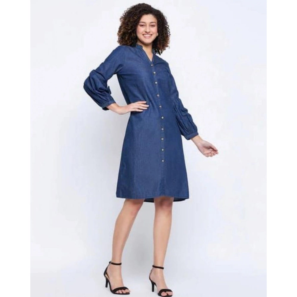 Snuggle Spot Women's Casual Denim Full sleeve Dress (Blue)
