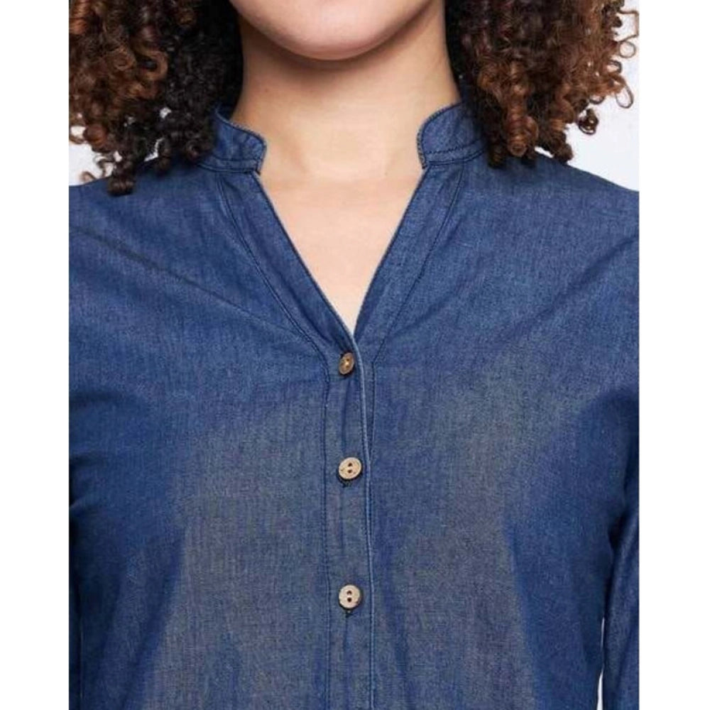 Snuggle Spot Women's Casual Denim Full sleeve Dress (Blue)