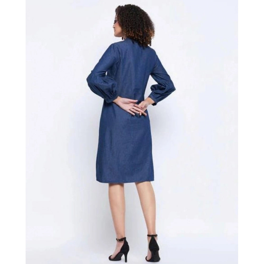 Snuggle Spot Women's Casual Denim Full sleeve Dress (Blue)