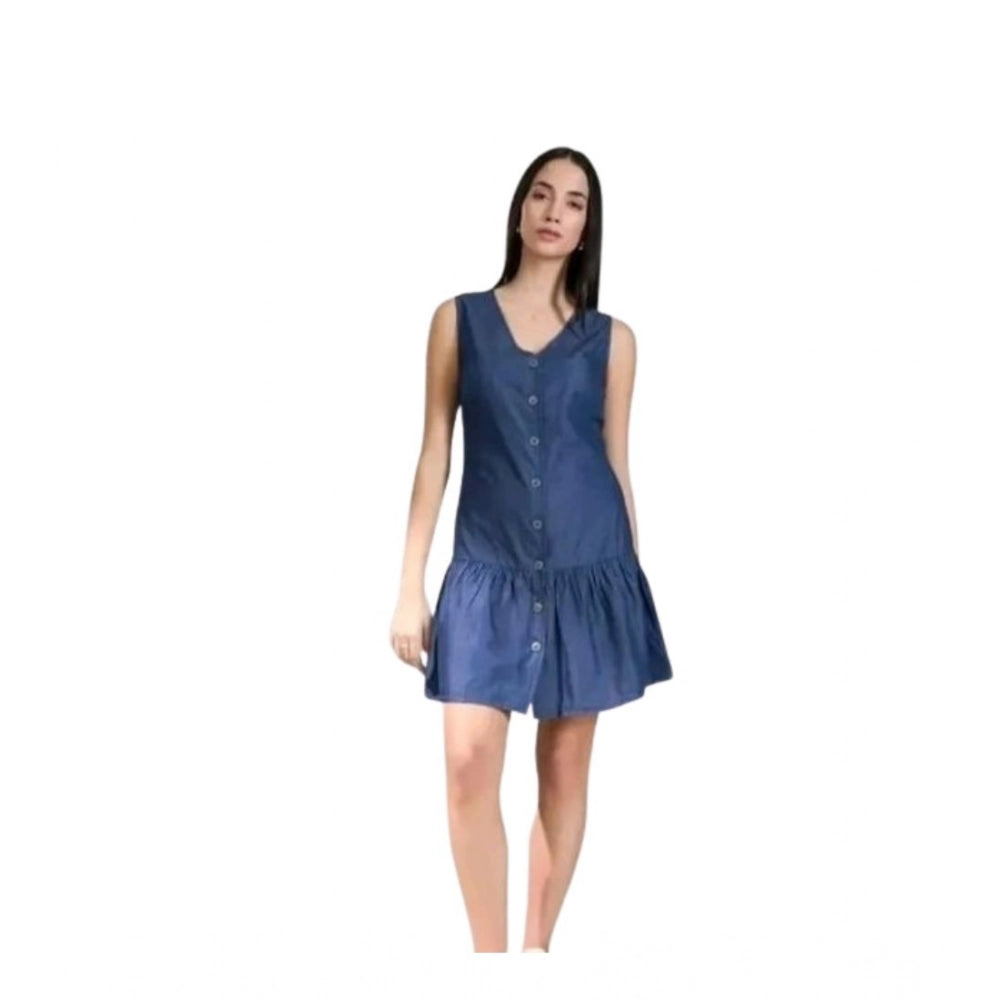 Snuggle Spot Women's Casual Denim Sleeveless Dress (Blue)