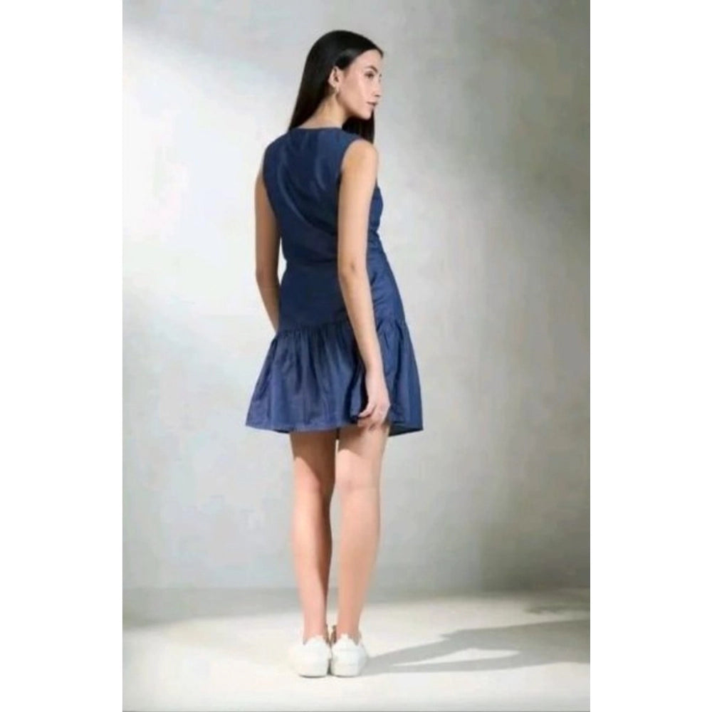 Snuggle Spot Women's Casual Denim Sleeveless Dress (Blue)