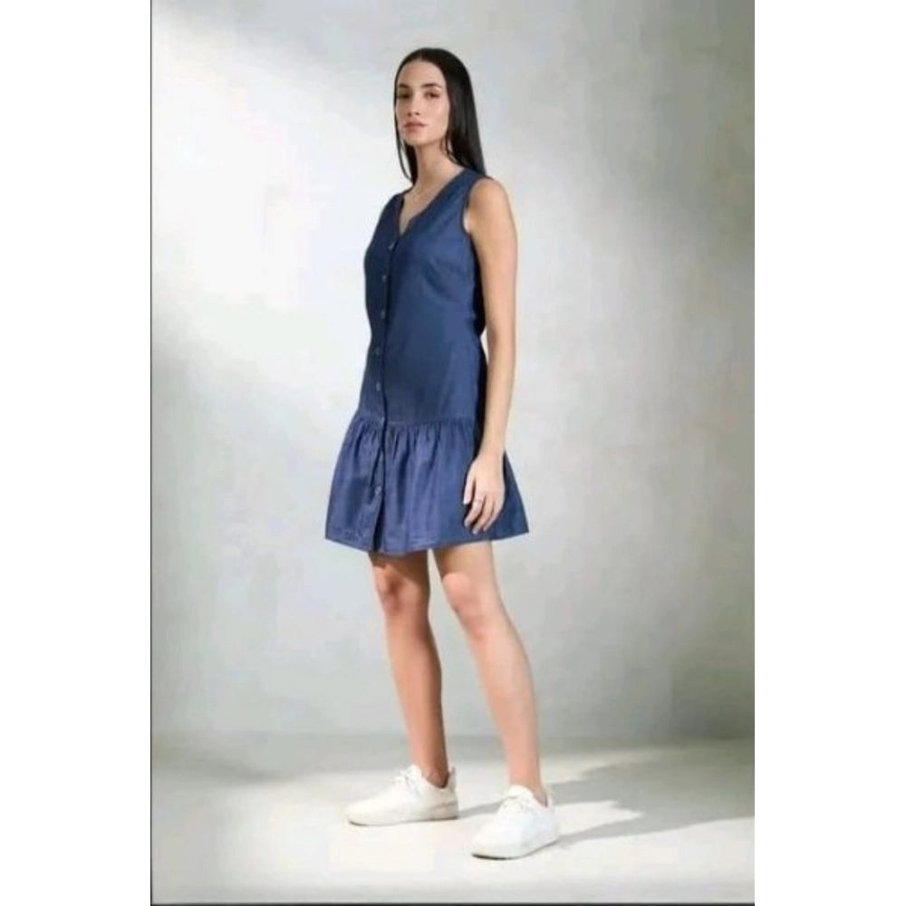 Snuggle Spot Women's Casual Denim Sleeveless Dress (Blue)