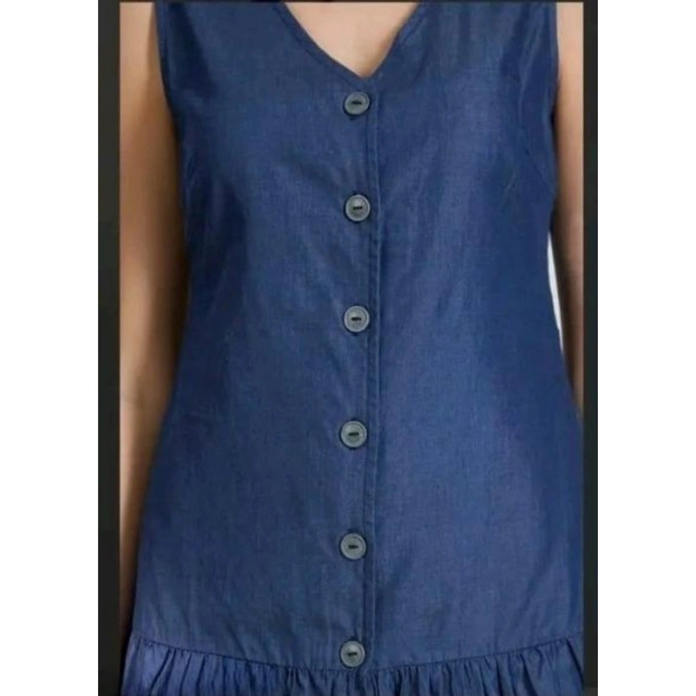 Snuggle Spot Women's Casual Denim Sleeveless Dress (Blue)