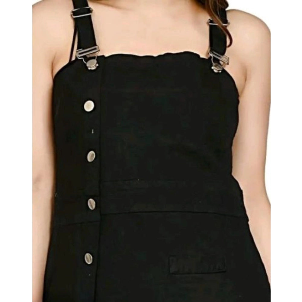 Snuggle Spot Women's Casual Denim Sleeveless Dress (Black)