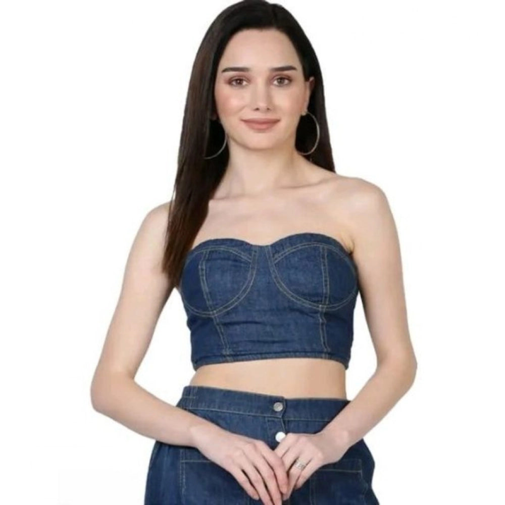 Snuggle Spot Women's Casual Denim Sleeveless Bluster Top (Blue)