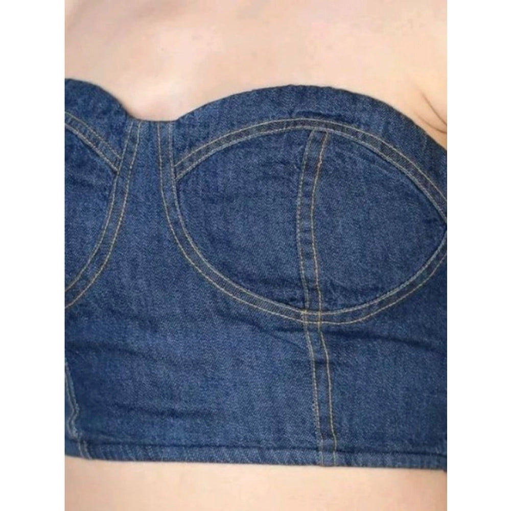 Snuggle Spot Women's Casual Denim Sleeveless Bluster Top (Blue)