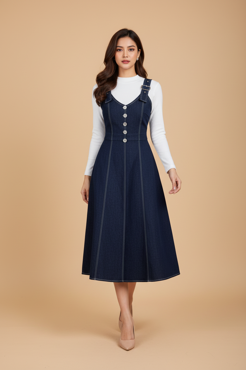 Snuggle Spot Women's Casual Denim Sleeveless Dress (Blue)