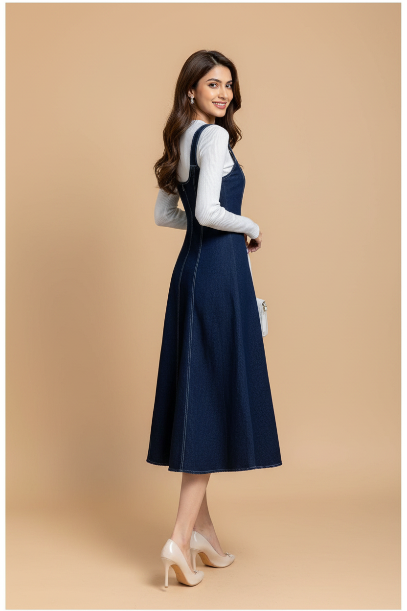Snuggle Spot Women's Casual Denim Sleeveless Dress (Blue)