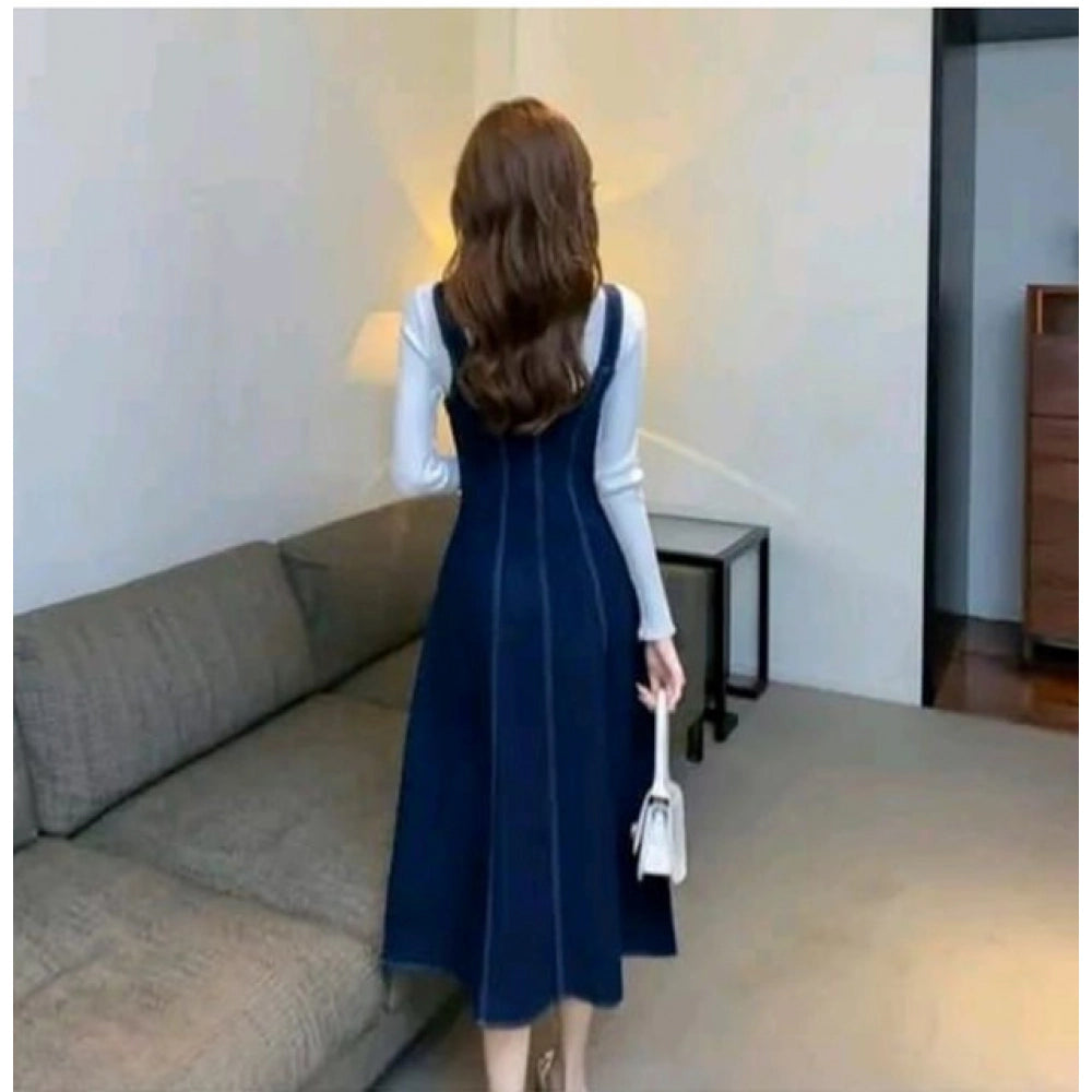 Snuggle Spot Women's Casual Denim Sleeveless Dress (Blue)
