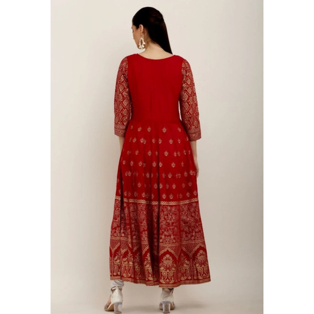 Snuggle Spot Women's Casual Rayon 3-4th Sleeves Anarkali Kurti (Red)