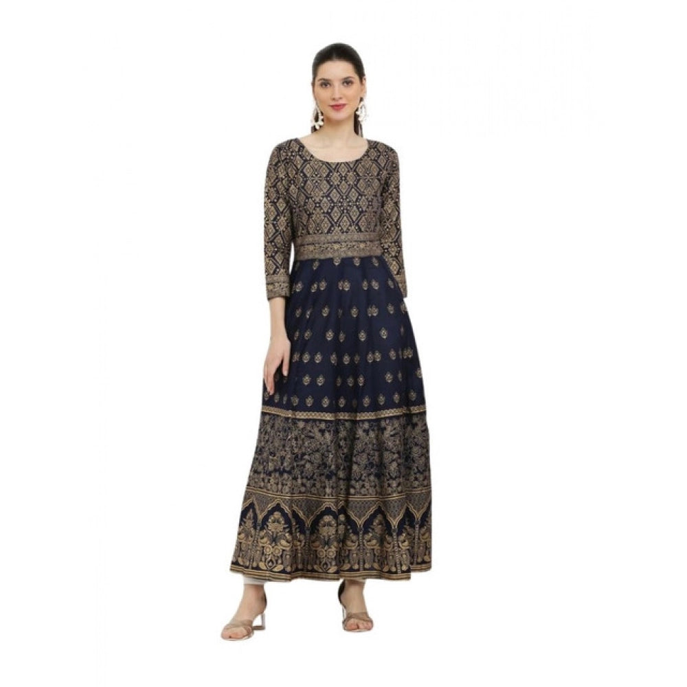 Snuggle Spot Women's Casual Rayon 3-4th Sleeves Anarkali Kurti (Blue)