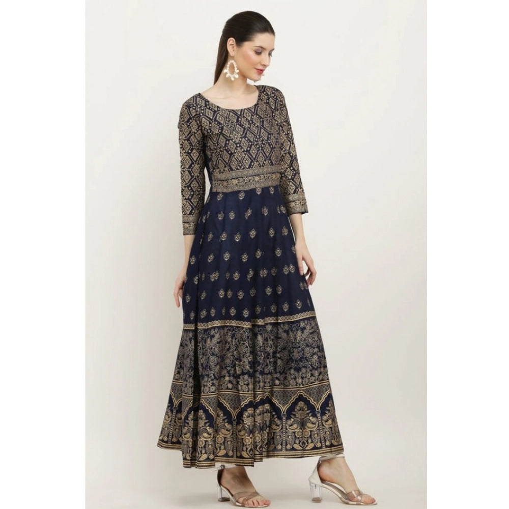 Snuggle Spot Women's Casual Rayon 3-4th Sleeves Anarkali Kurti (Blue)