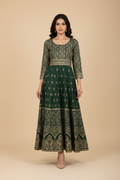 Snuggle Spot Women's Casual Rayon 3-4th Sleeves Anarkali Kurti (Green)