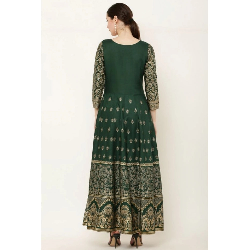 Snuggle Spot Women's Casual Rayon 3-4th Sleeves Anarkali Kurti (Green)