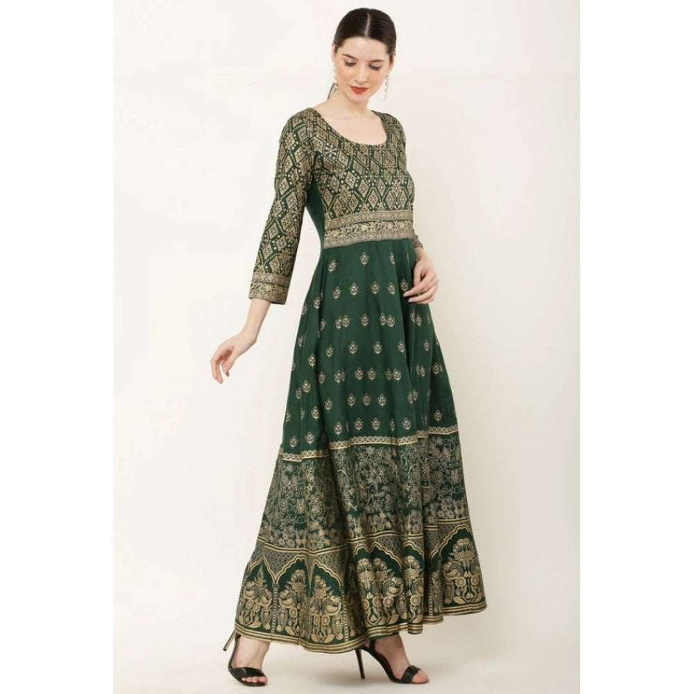 Snuggle Spot Women's Casual Rayon 3-4th Sleeves Anarkali Kurti (Green)