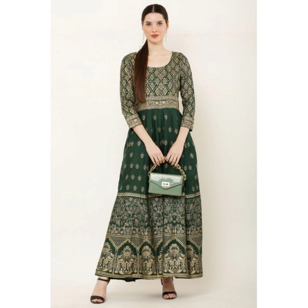 Snuggle Spot Women's Casual Rayon 3-4th Sleeves Anarkali Kurti (Green)