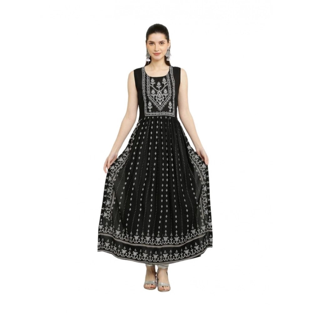 Snuggle Spot Women's Casual Rayon Sleeveless Kurti (Black)
