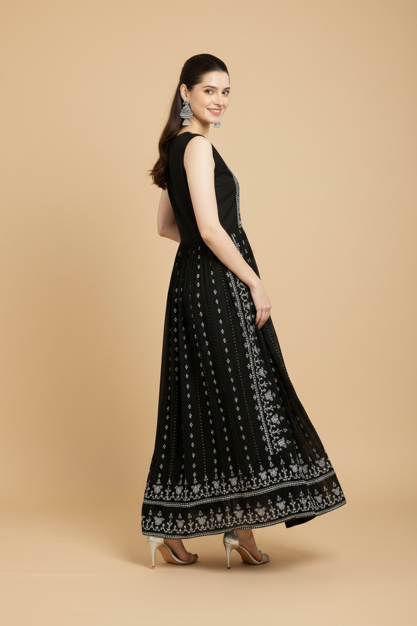 Snuggle Spot Women's Casual Rayon Sleeveless Kurti (Black)