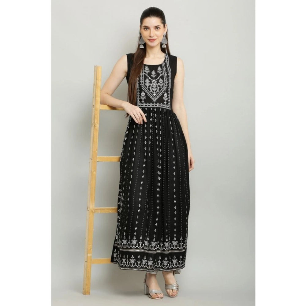 Snuggle Spot Women's Casual Rayon Sleeveless Kurti (Black)