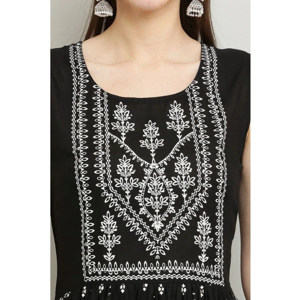 Snuggle Spot Women's Casual Rayon Sleeveless Kurti (Black)