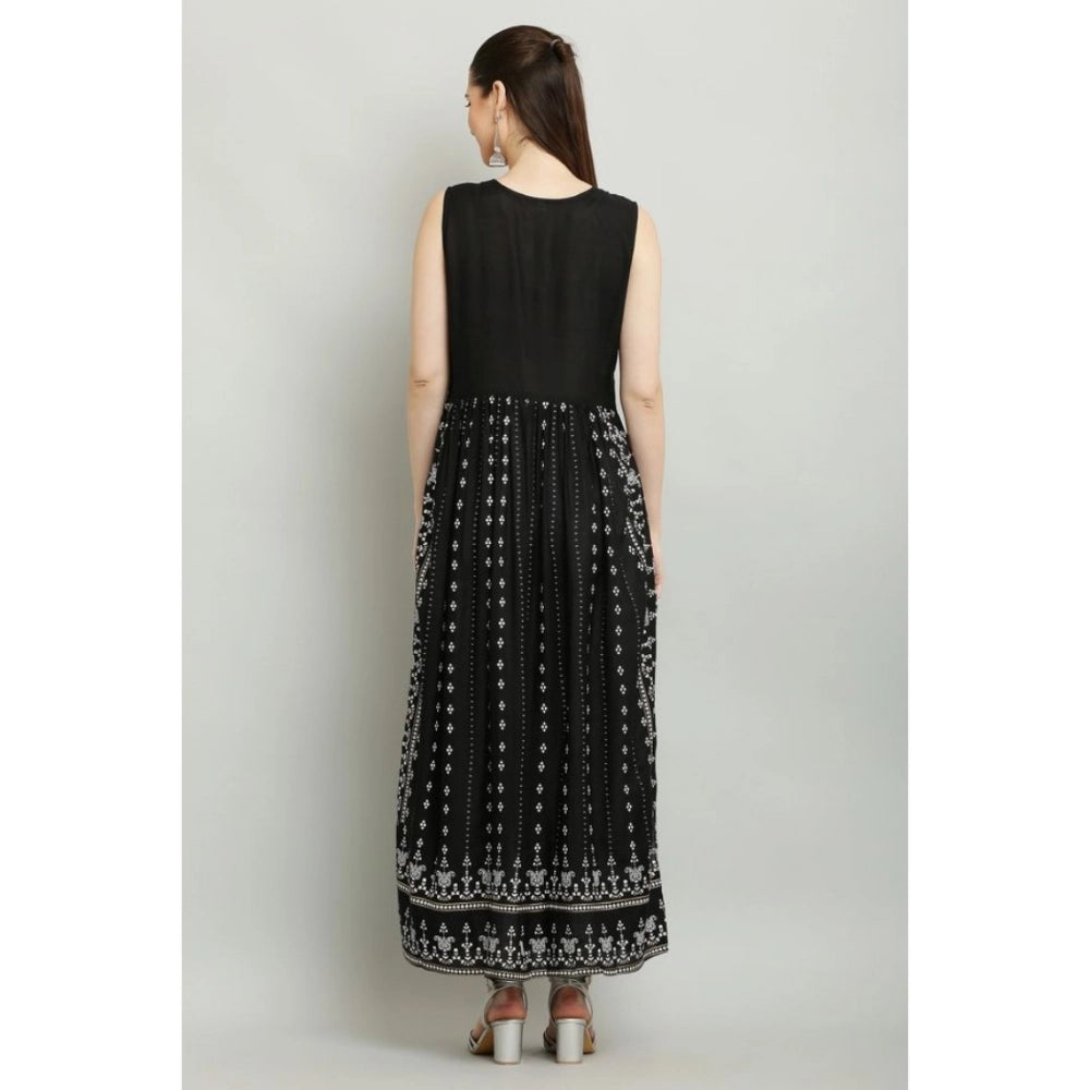 Snuggle Spot Women's Casual Rayon Sleeveless Kurti (Black)