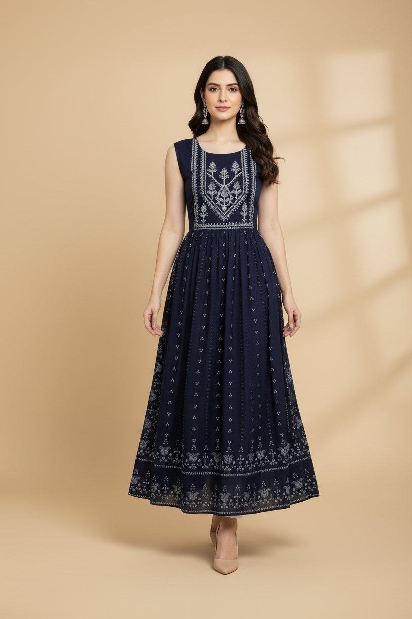 Snuggle Spot Women's Casual Rayon Sleeveless Kurti (Blue)