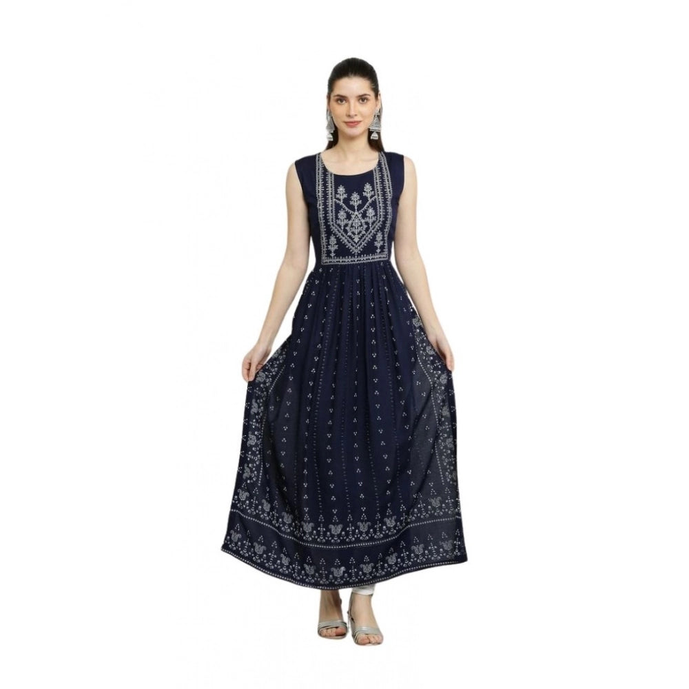 Snuggle Spot Women's Casual Rayon Sleeveless Kurti (Blue)