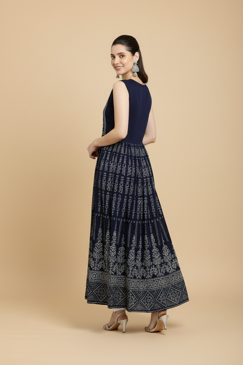 Snuggle Spot Women's Casual Rayon Sleeveless Kurti (Blue)
