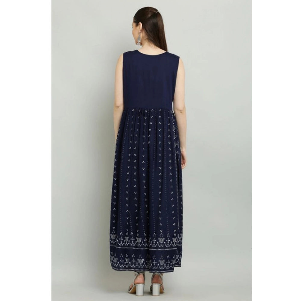 Snuggle Spot Women's Casual Rayon Sleeveless Kurti (Blue)