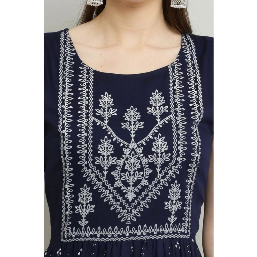 Snuggle Spot Women's Casual Rayon Sleeveless Kurti (Blue)
