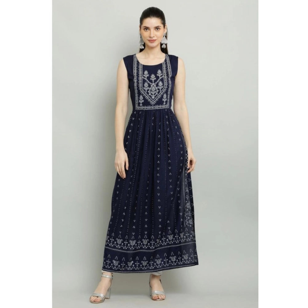 Snuggle Spot Women's Casual Rayon Sleeveless Kurti (Blue)