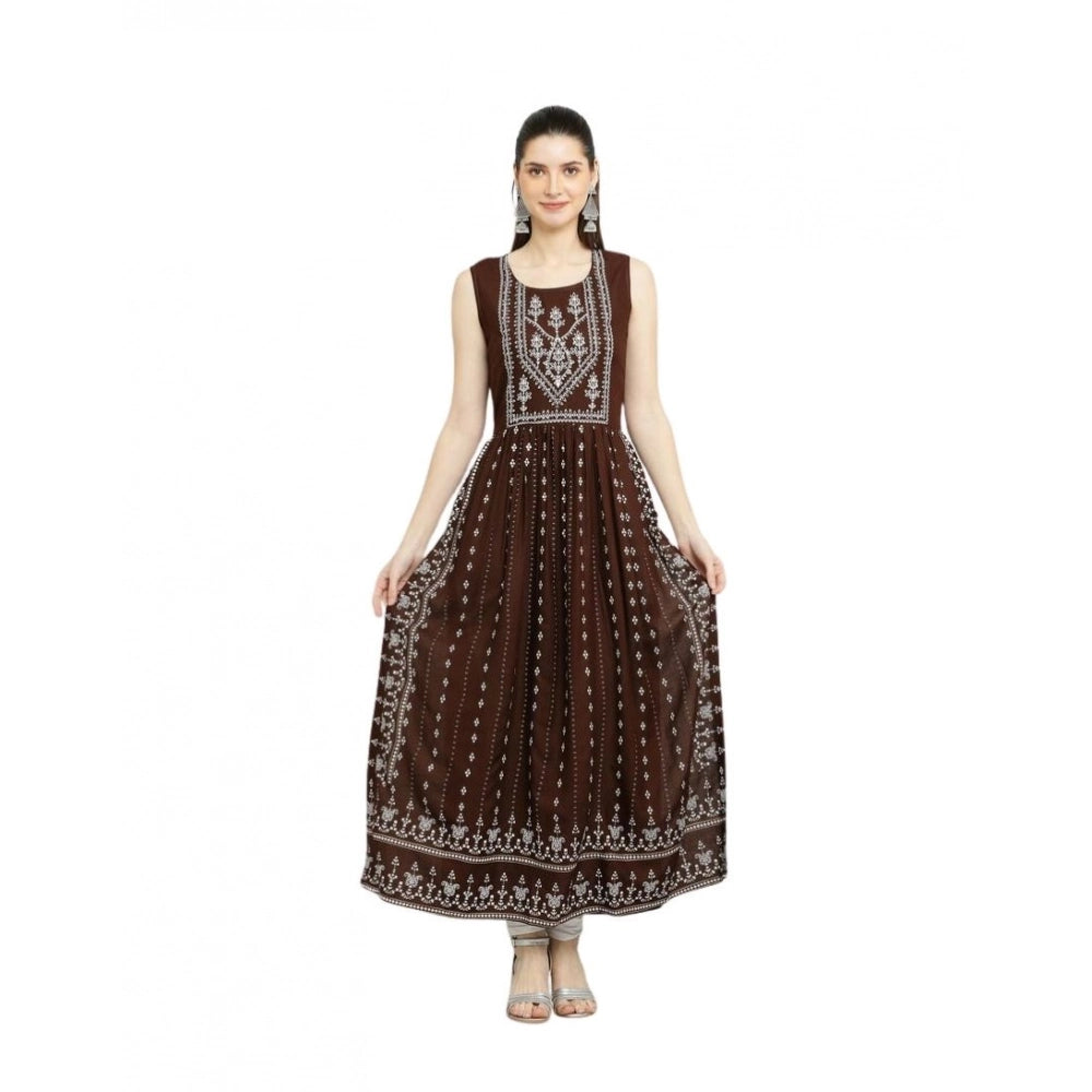 Snuggle Spot Women's Casual Rayon Sleeveless Kurti (Brown)
