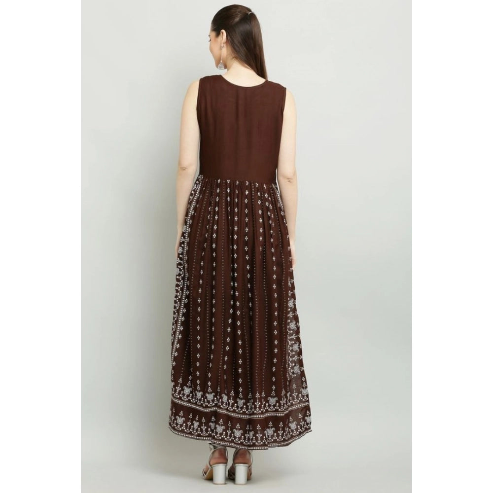 Snuggle Spot Women's Casual Rayon Sleeveless Kurti (Brown)
