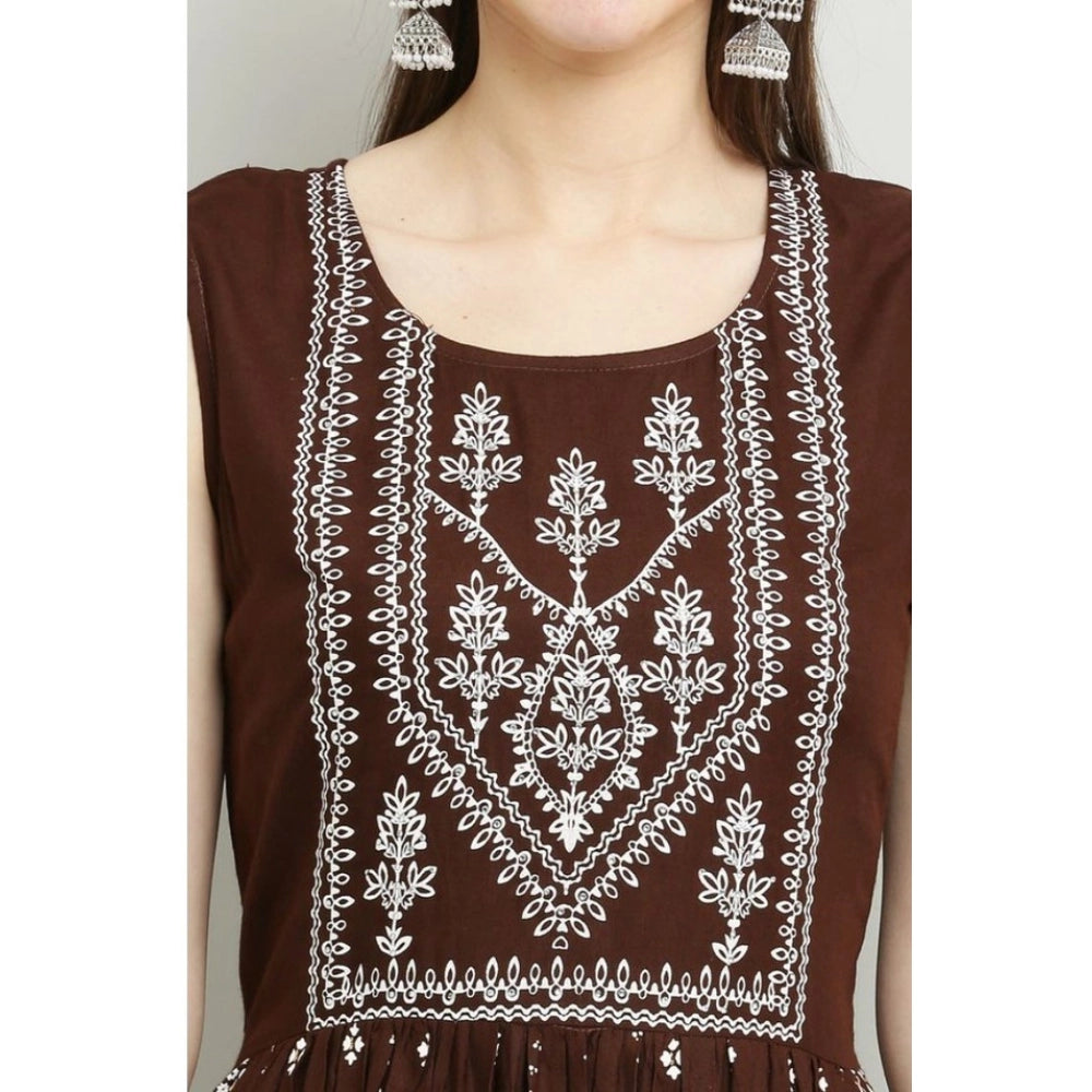Snuggle Spot Women's Casual Rayon Sleeveless Kurti (Brown)