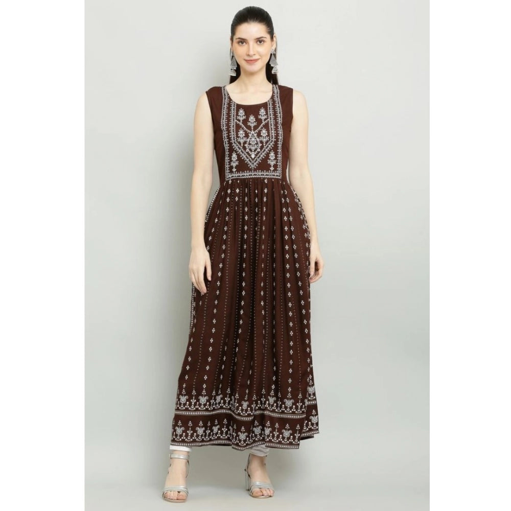 Snuggle Spot Women's Casual Rayon Sleeveless Kurti (Brown)
