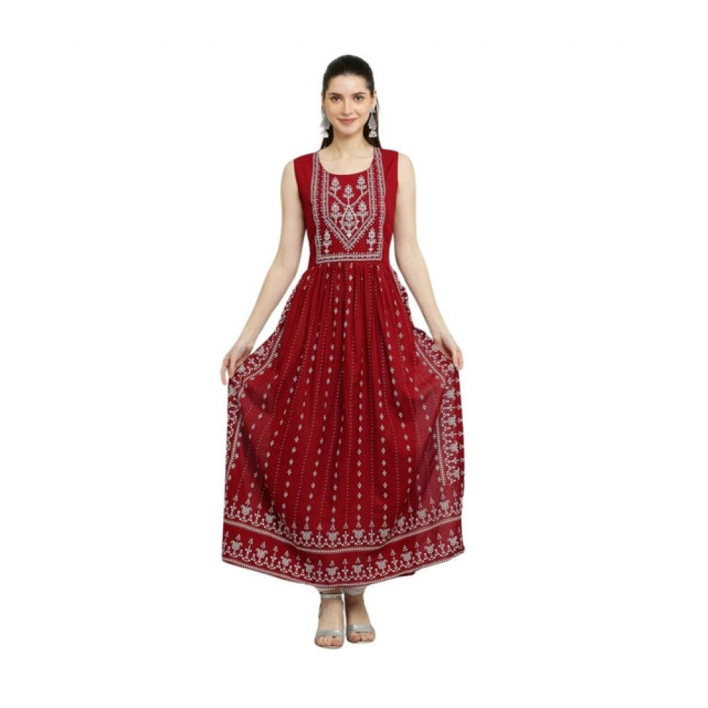 Snuggle Spot Women's Casual Rayon Sleeveless Kurti (Maroon)