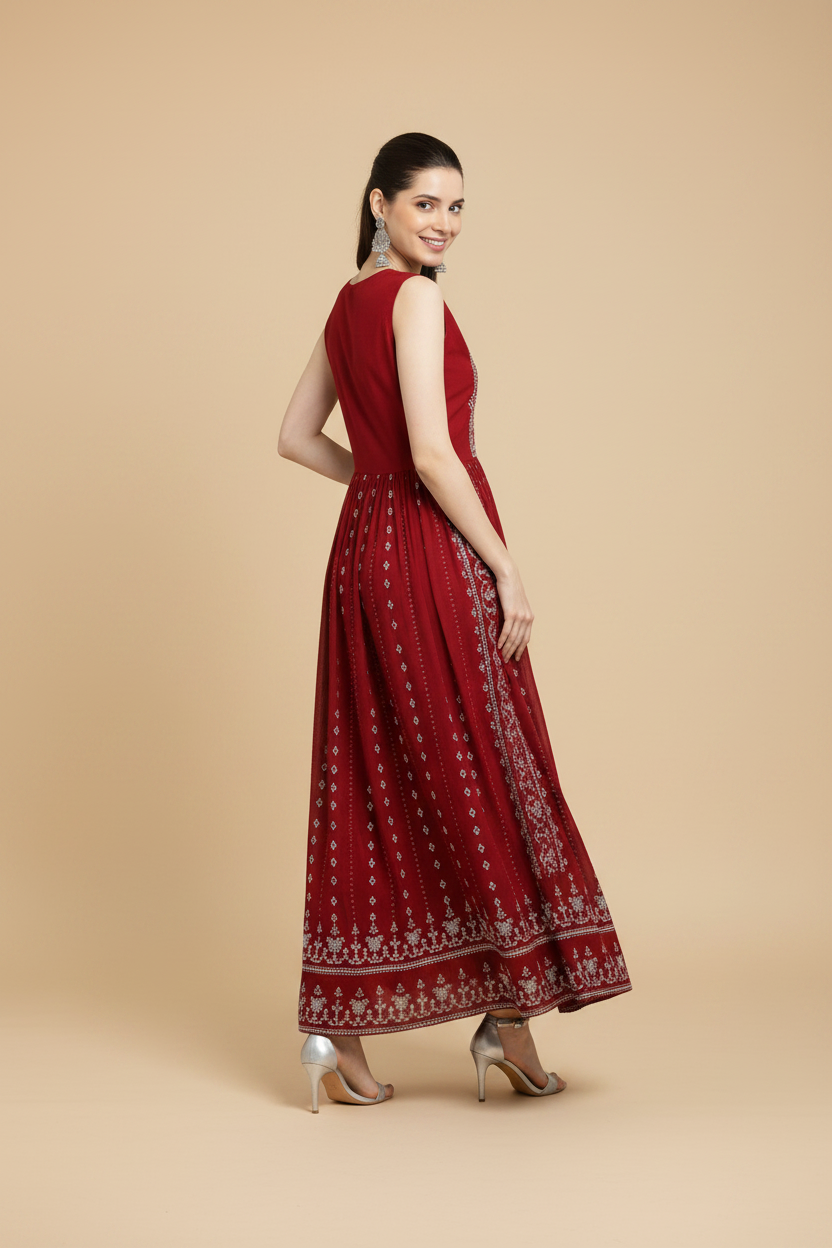 Snuggle Spot Women's Casual Rayon Sleeveless Kurti (Maroon)