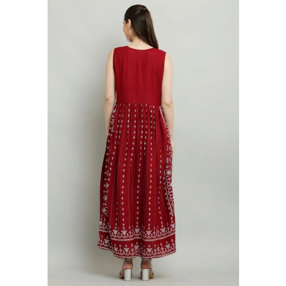 Snuggle Spot Women's Casual Rayon Sleeveless Kurti (Maroon)