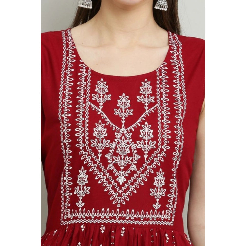Snuggle Spot Women's Casual Rayon Sleeveless Kurti (Maroon)