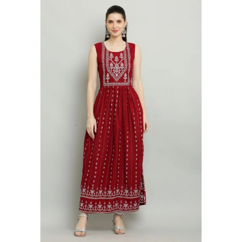 Snuggle Spot Women's Casual Rayon Sleeveless Kurti (Maroon)