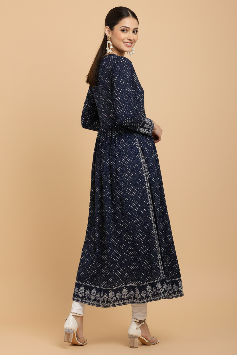 Snuggle Spot Women's Casual Rayon Full sleeve Kurti (Blue)