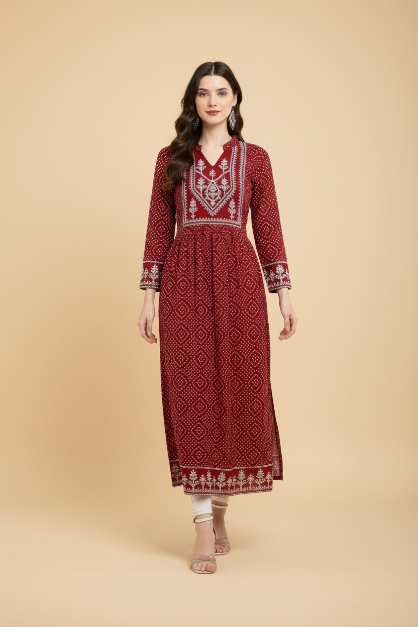 Snuggle Spot Women's Casual Rayon Full sleeve Kurti (Maroon)