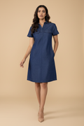 Snuggle Spot Women's Casual Denim Half Sleeves Dress (Blue)