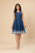 Snuggle Spot Women's Casual Denim Sleeveless Dress (Blue)