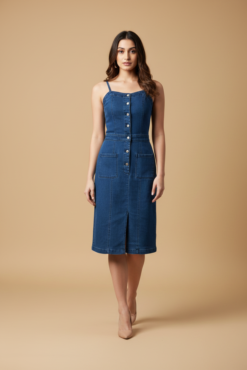 Snuggle Spot Women's Casual Denim Sleeveless Dress (Blue)