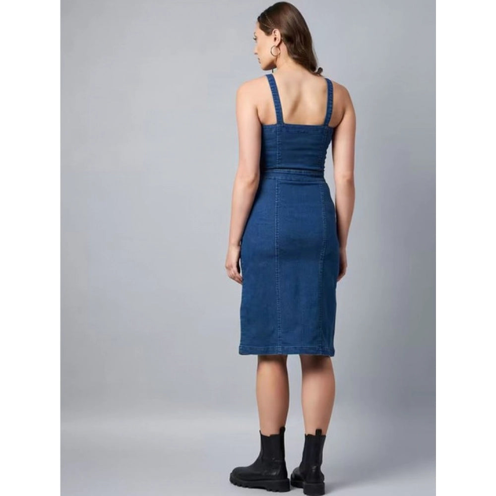 Snuggle Spot Women's Casual Denim Sleeveless Dress (Blue)