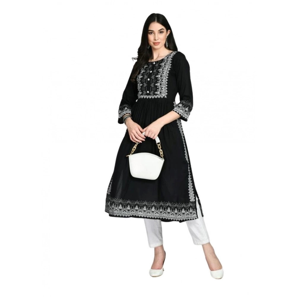 Snuggle Spot Women's Casual Rayon 3-4th Sleeves Kurti (Black)